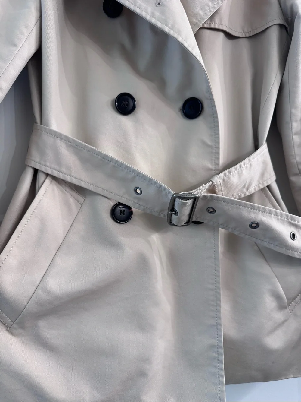 Coach Beige Double-Breasted Trench Coat with Belt